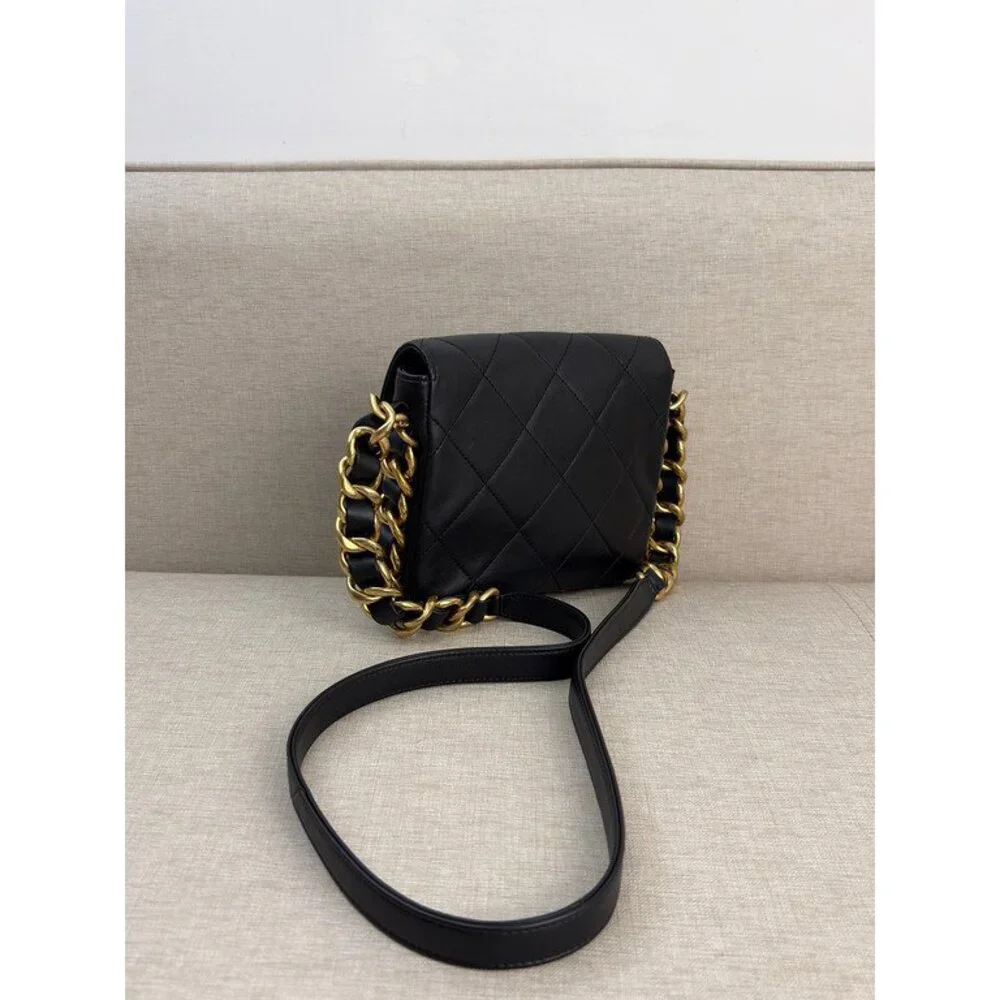 CHANEL Black Calfskin Square Flap Bag Mini GHW